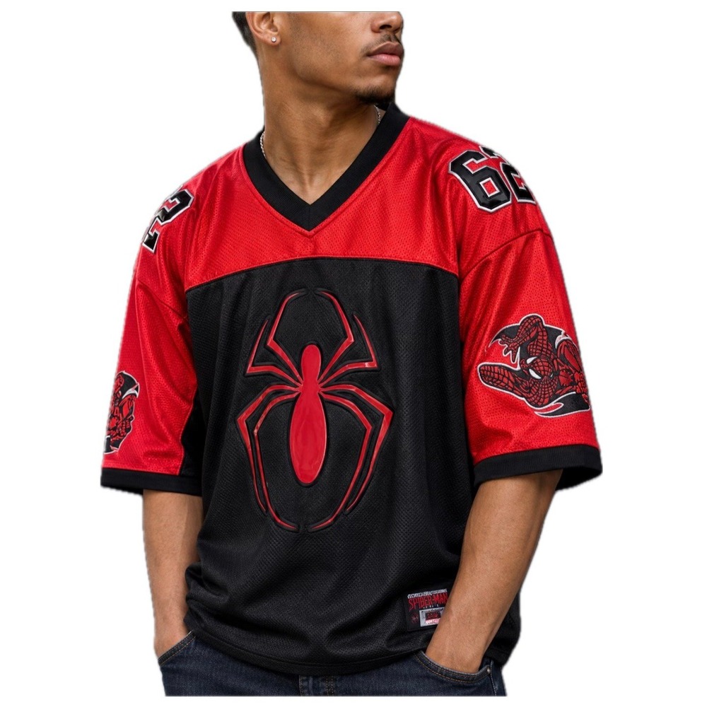 VTG 2002 Spider Man Jersey Style V-Neck Short Sleeve Shirt. Men's Size XXL